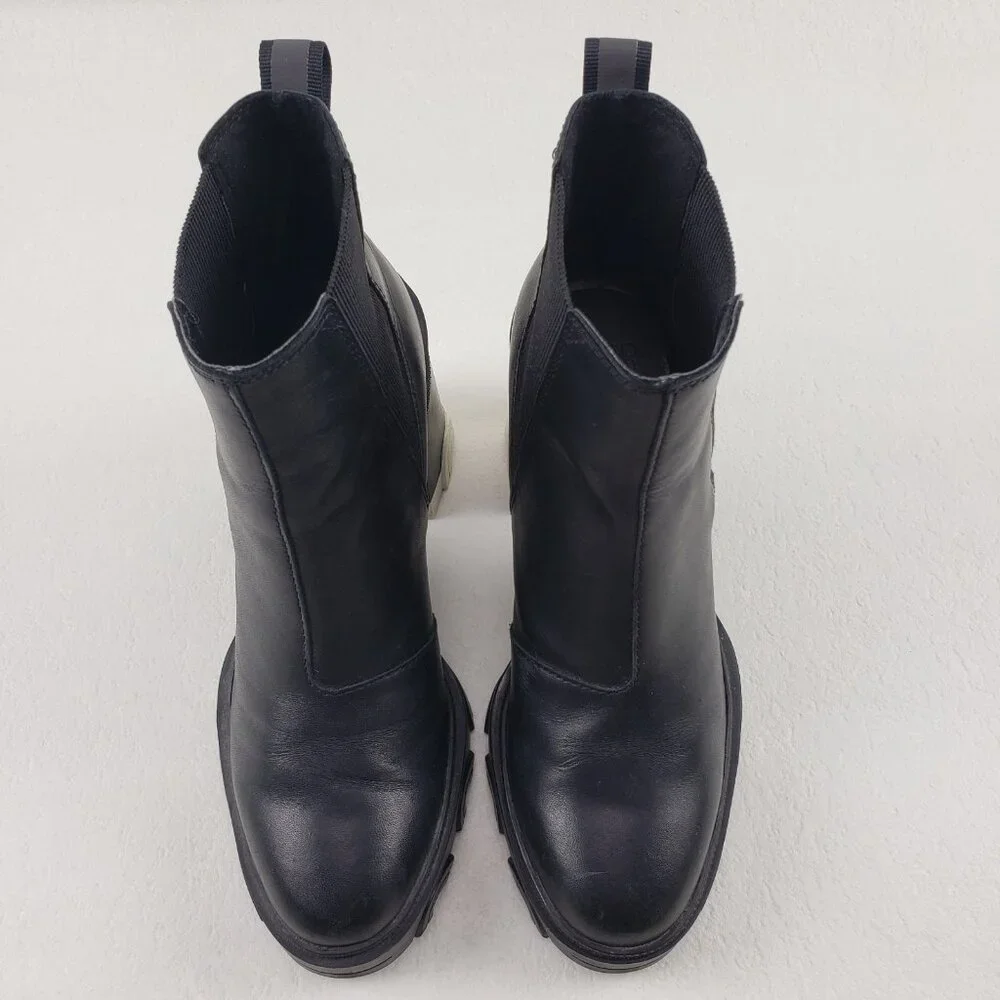 Sorel Brex Chelsea Ankle Boot Womens 8 Black Leather Pull On Waterproof Block - Picture 6 of 13